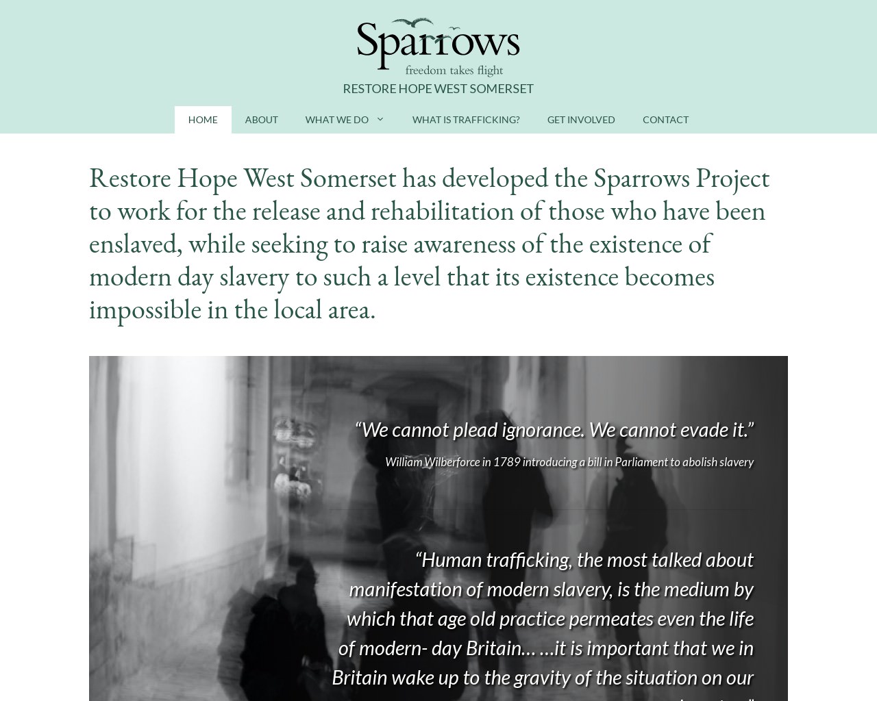 A screenshot of Sparrows/Restore Hope West Somerset